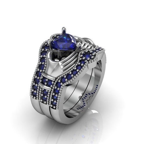 Claddagh Ring Created Blue Sapphire Sterling by Majesticjewelry99