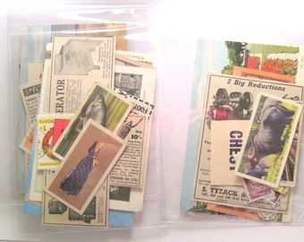 Small vintage paper ephemera pack: 20 mixed pieces for craft. Includes postcard, stamps and more. Pack for scrapbooks, journals, smash books