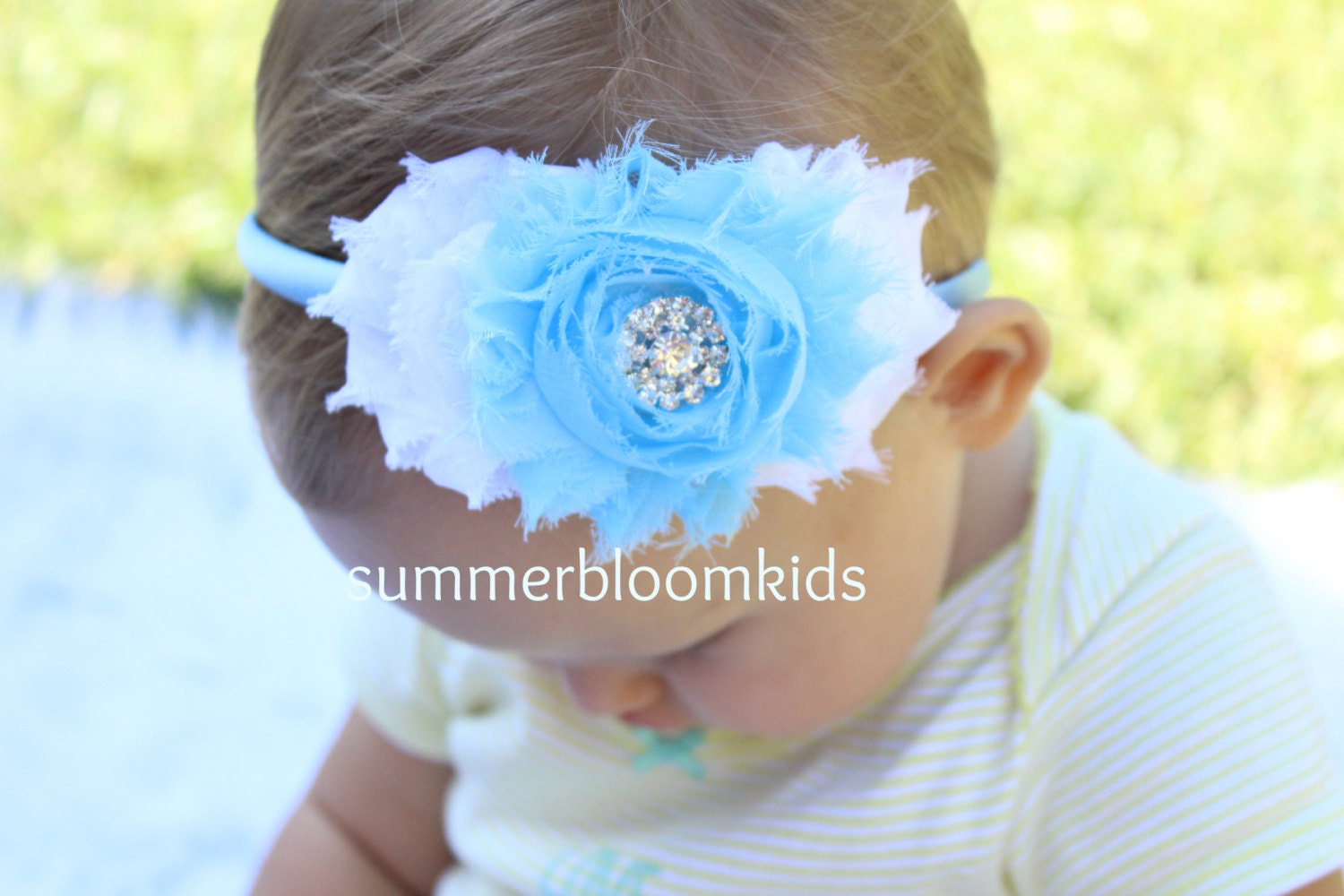 light blue headband flower girl headband girls by SummerBloomKids