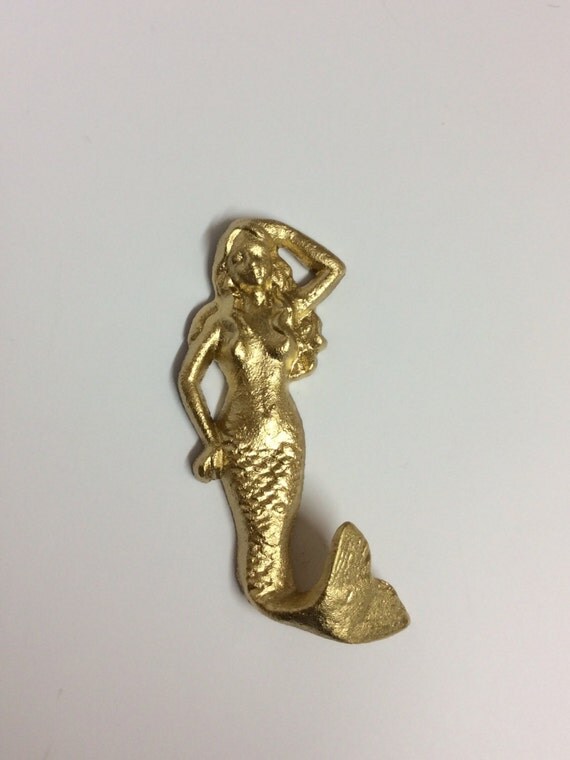 Solid Gold Painted Cast Iron Mermaid Wall Mount Hook by LTCreates