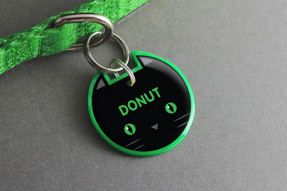 Black Cat ID Tag Fun Cat Accessories Collar Tag Cat by Pixsqueaks