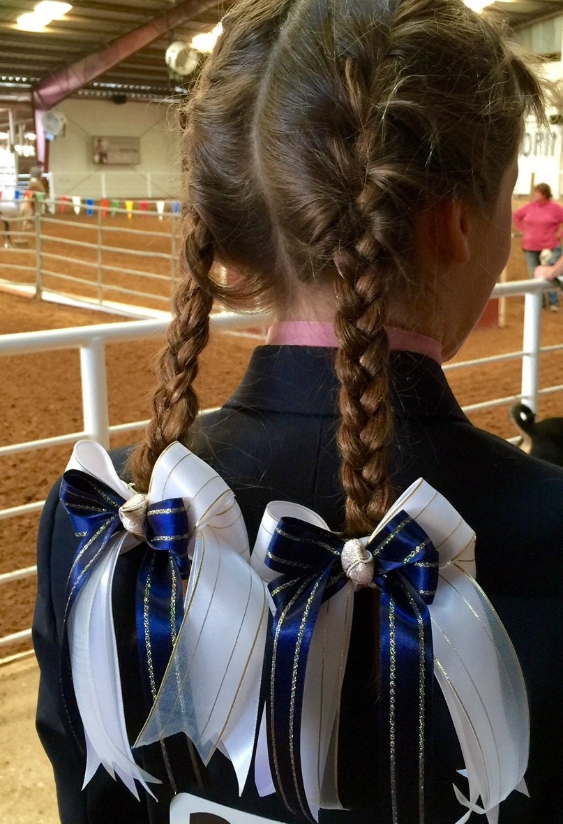 Equestrian hair bows/hair accessory/horse show/navy blue gold