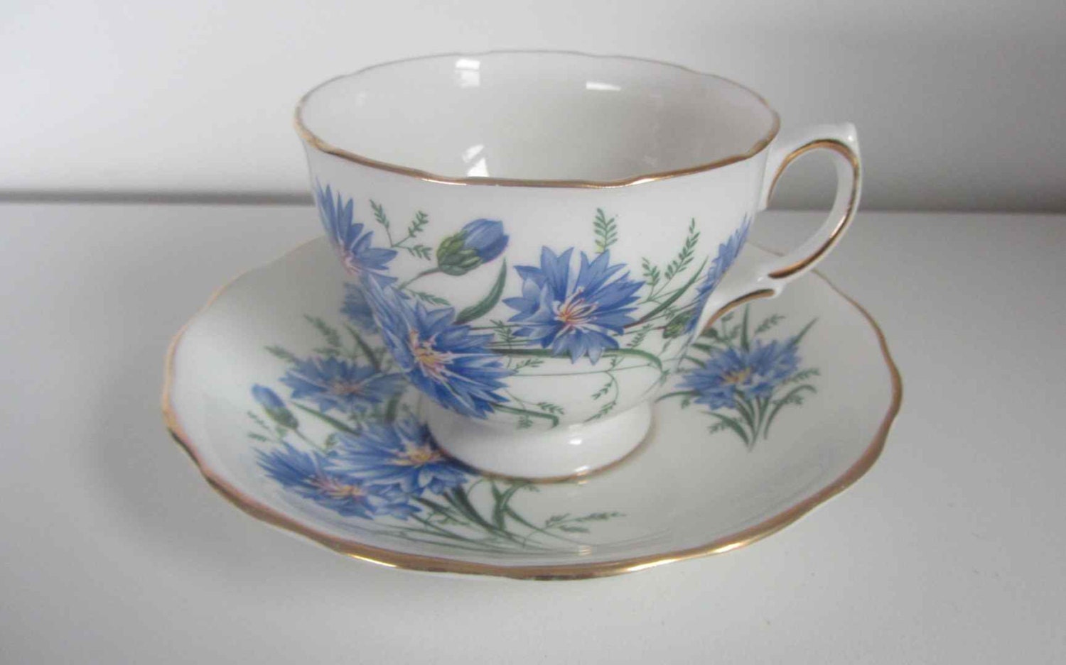 Vintage Cornflower pattern Royal Vale Tea cup and saucer