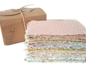 Hand-made Paper, Boxed, Hand Torn Recycled Paper, 100 sheets. Scrap Pack, Craft Box, Collage Paper, Torn Paper Art