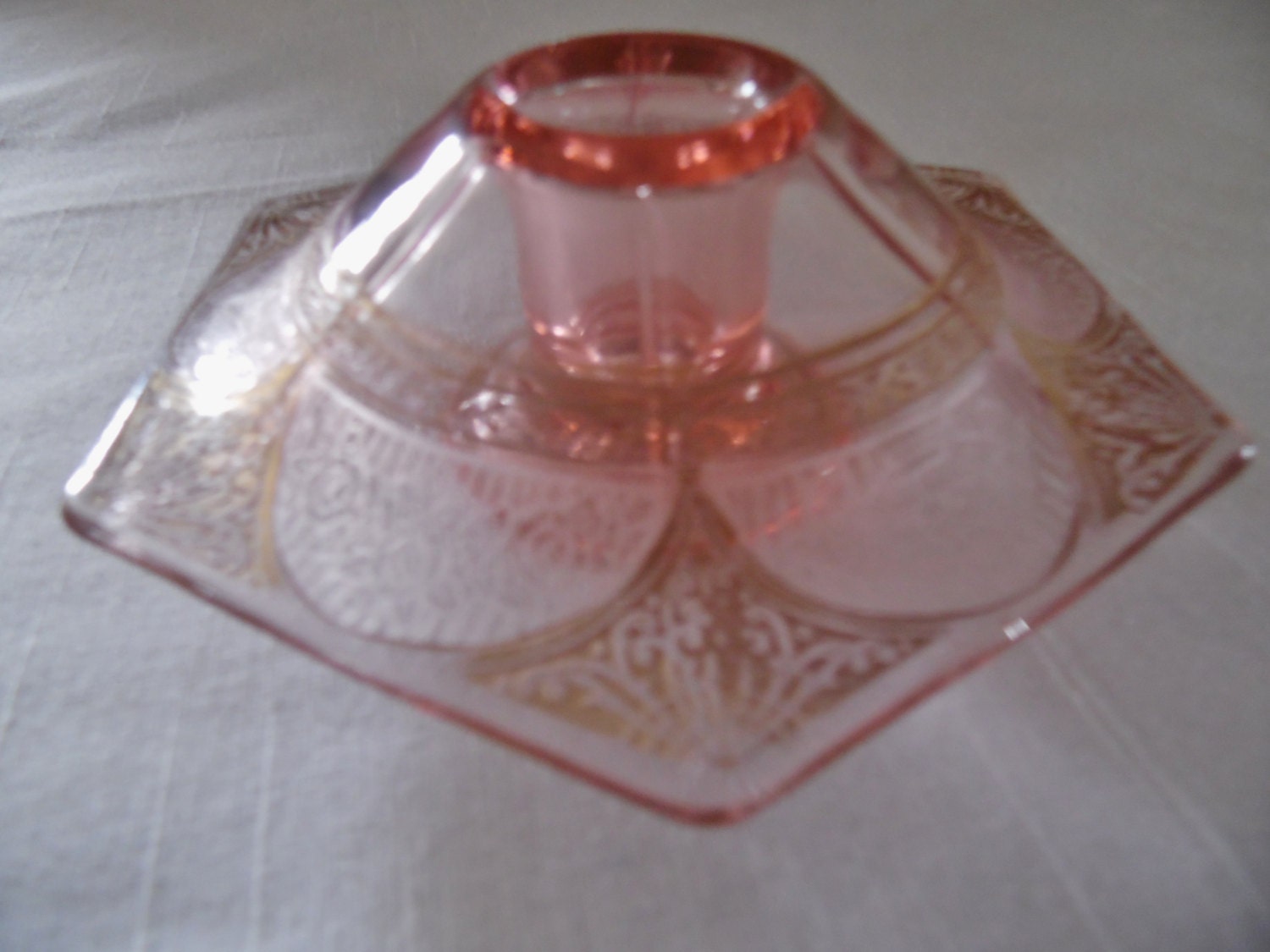 TIFFIN PINK Depression Glass Candle Holder by locknessvintageshed