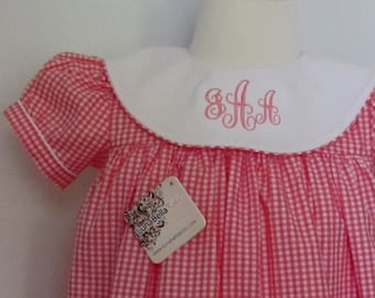 Sale Monogrammed Dress, Personalized Dress, Birthday Monogram Dress, Pink Gigham Monogram Dress, Girls Monogram Dress FREE Personalization