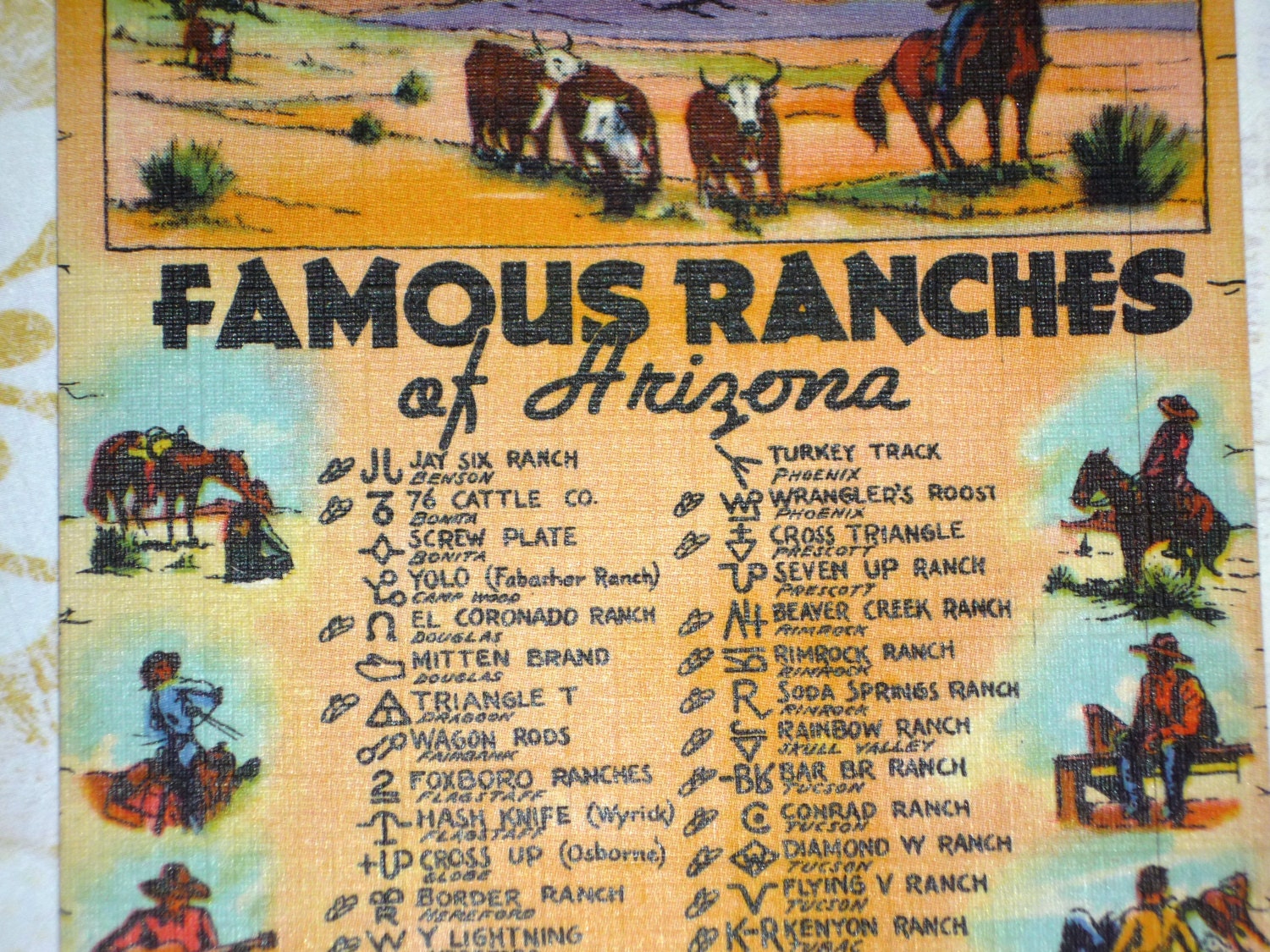 Famous Ranches of Arizona Old Cattle Brands Vintage Curt Teich