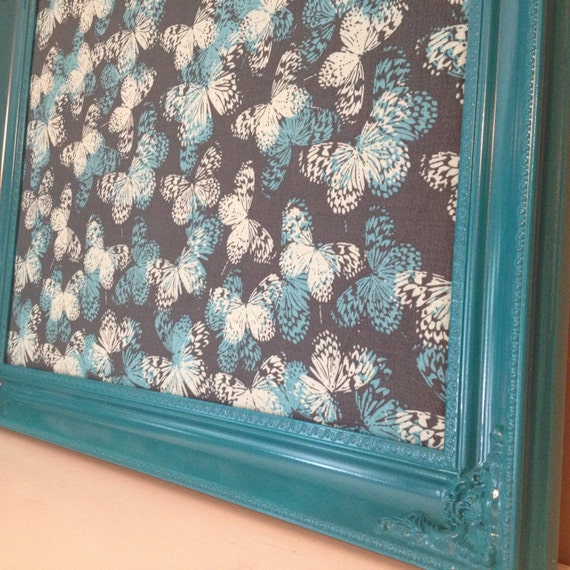 Large Framed Fabric Covered Bulletin Board Whimsical Teal