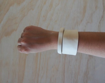 Handmade Resin Bangle Stack - Off White - Wide Organic Bangle + Narrow Organic Bangle - Made to Order
