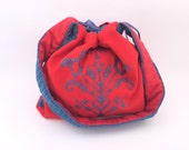 NEW YEAR SALE Red/Blue Handled Bag Made in Italy Handsewn Crochetted Cotton Ooak For Her Gift Idea Christmas Gift