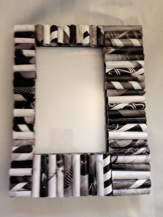 Picture Frame Black & White Rolled Magazine Paper Handcrafted