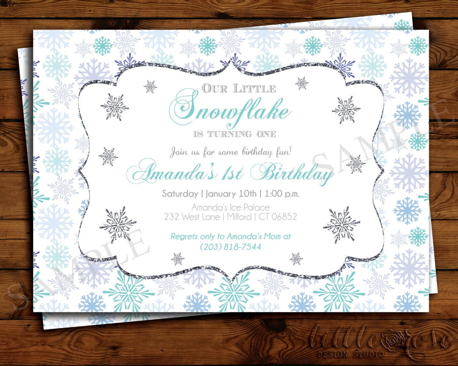 Little Snowflake Birthday Party Invitation by LittleRoseStudio