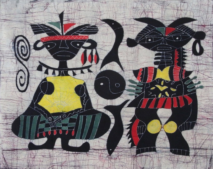 Yin and Yang - Colorful Batik Tapestry Wall Decorative Painting 33x27