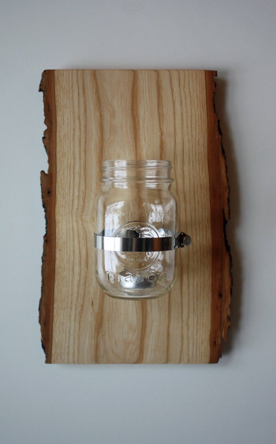 Wall Mounted Mason Jar Sconce Candle Holder Vase or on Wall Mounted Candle Holder id=88005