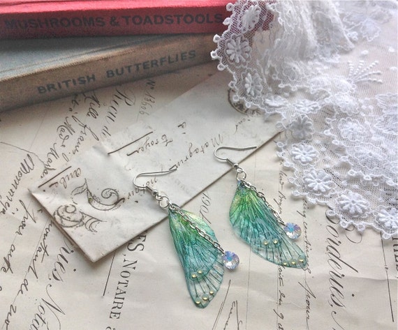 Rather pretty Small  "Blue Faerie wing earrings"