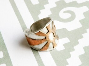 SUNSHINE RING - QUETZAL Bird Collection by Gemagenta  - Silver & Copper - Aztec, Tribal, Unisex, Mexican, Adjustable