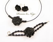 Black set from polymer clay - Bracelet Pendant Necklace Earrings - Handmade jewelry - Colorful