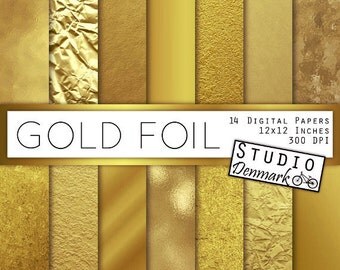 Gold Foil Textures - Gold Digital Paper - Textured Gold and Shiny Metallic - Commercial Use Glitter Backgrounds - Instant Download