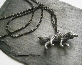 Wolf Pendant Necklace, Pewter Realistic