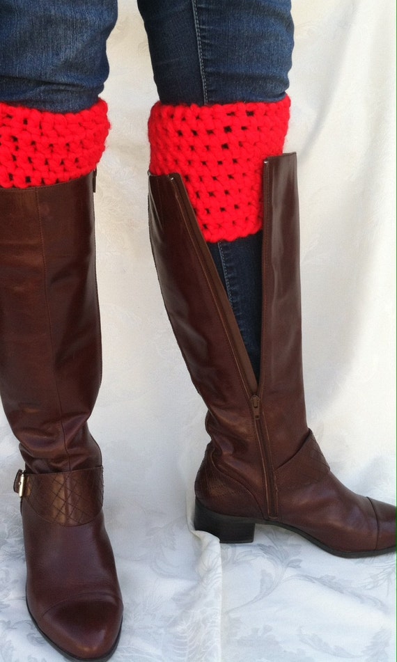 Items Similar To Red Crochet Boot CuffsLeg Warmers Fo