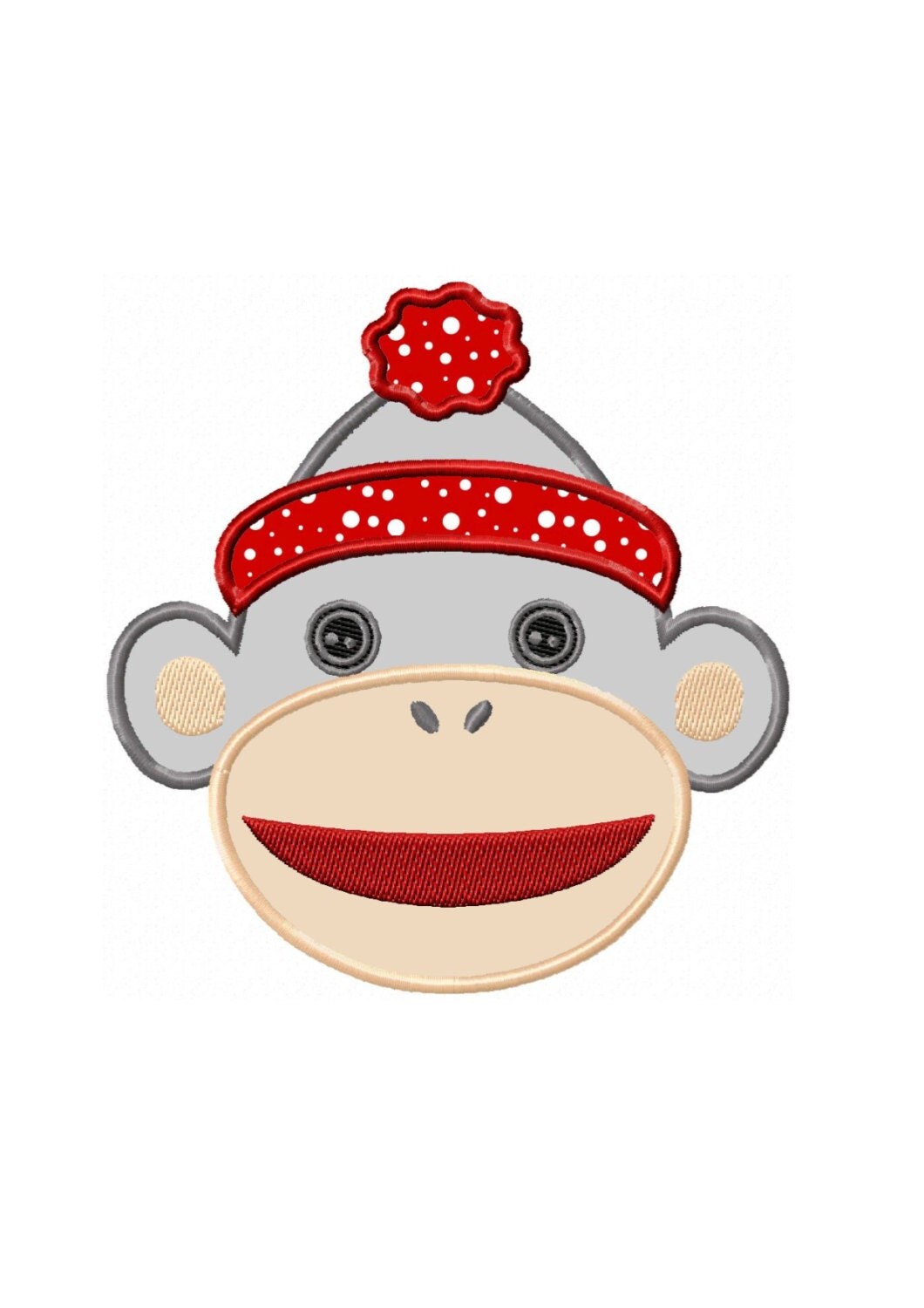 Sock Monkey Face Applique Machine Embroidery DESIGN NO. 160