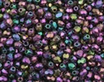 Czech Fire Polished 3mm Facet Rounds - Iris Purple - 50 Beads