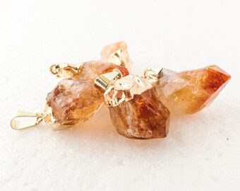 Citrine Point Pendant -raw Citrine- Crystal point-Citrine- yellow - pendant- Dark citrine- Citrine