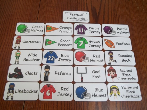 Items similar to 20 Football Sport Flash Cards. Preschool thru Third ...