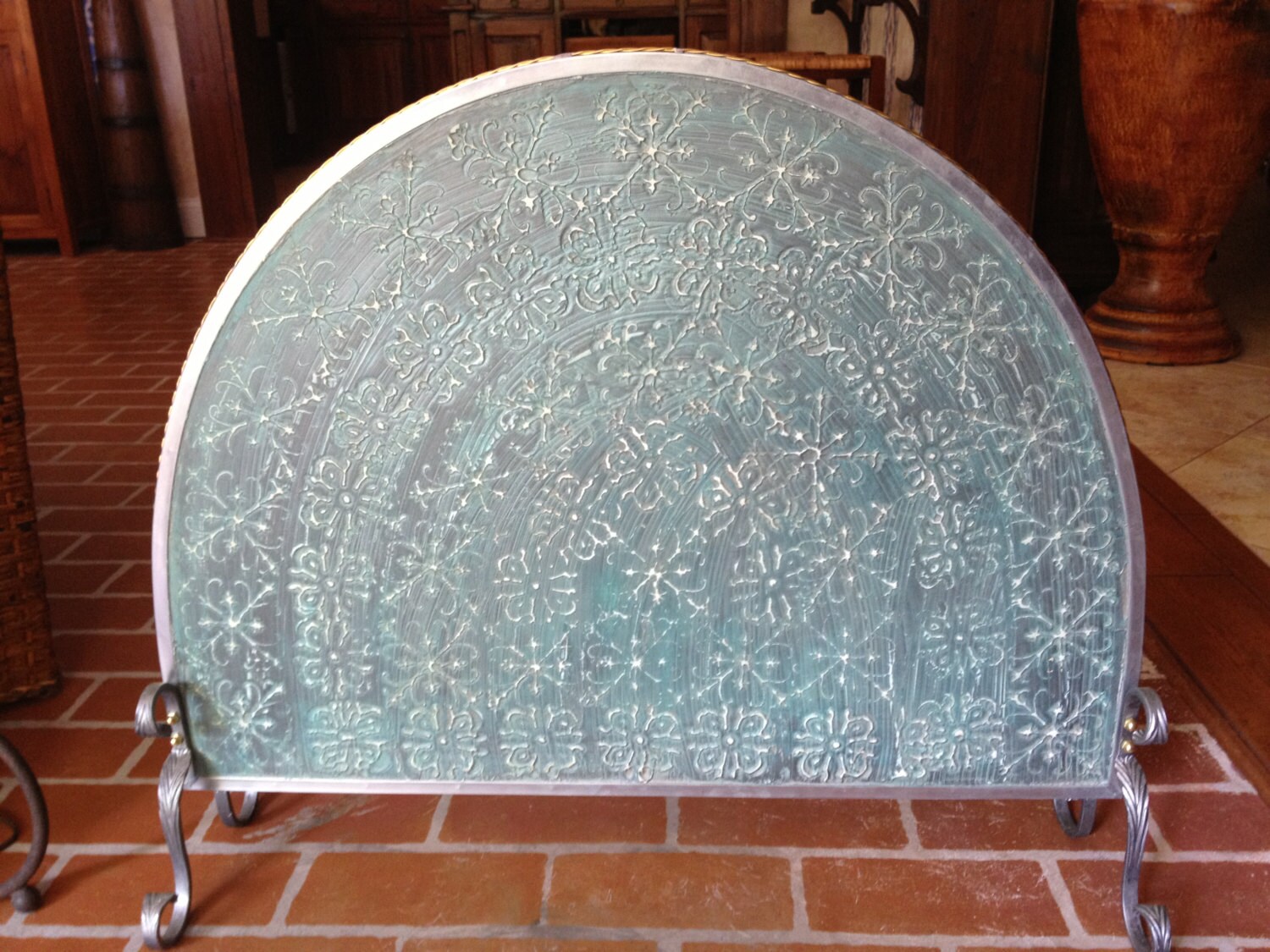 Last one Mosaic Glass Fireplace Screen Decorative Coastal