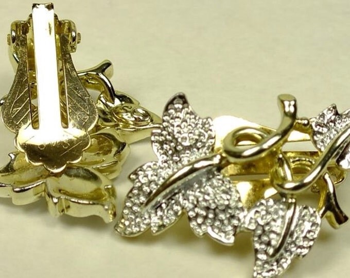 Storewide 25% Off SALE Vintage Sarah Coventry Cluster Style Stem & Leaf Earrings Featuring Scrolling Gold And Silver Accents Resembling Encr