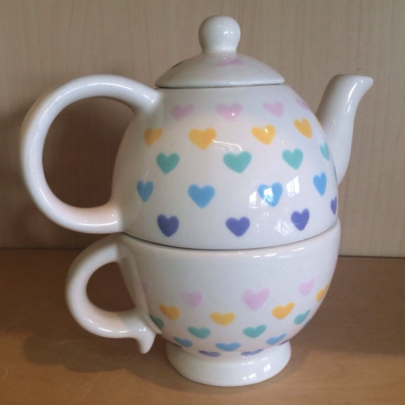 Cute Pastel Candy Heart Cup & Teapot Set