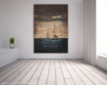 ... , Nautical, Colorful Canvas, Original Art, Sail Boats, Beach Home