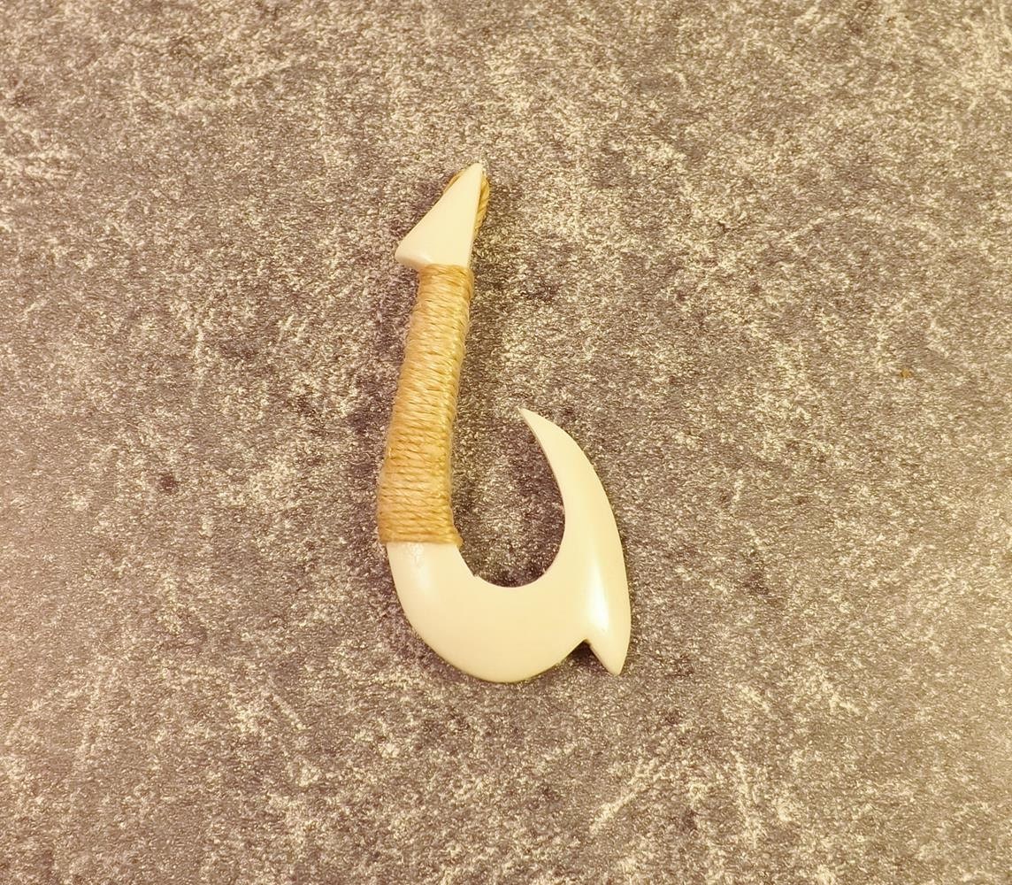 Fish Hook Pendant Carved Bone Twine wrapped design Focal