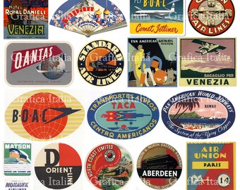 25 Travel Luggage Stickers - Retro Digital Printable Collage Sheets - Vintage Suitcase Labels - Instant Download - 004