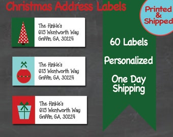 60 Personalized Christmas Return Address Labels - Custom Holiday Labels