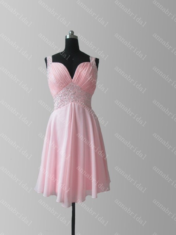 Items similar to Short Pink Prom Dresses with Straps Beaded Sequins ...