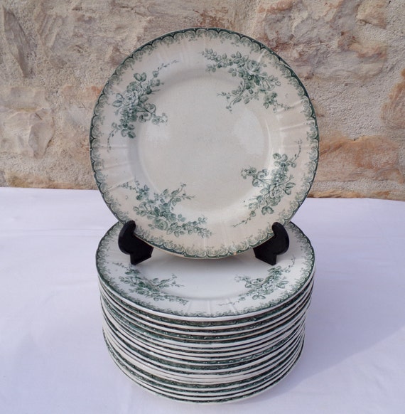 TRIO OF Antique French dinner plates green by LaBoutiqueTusson