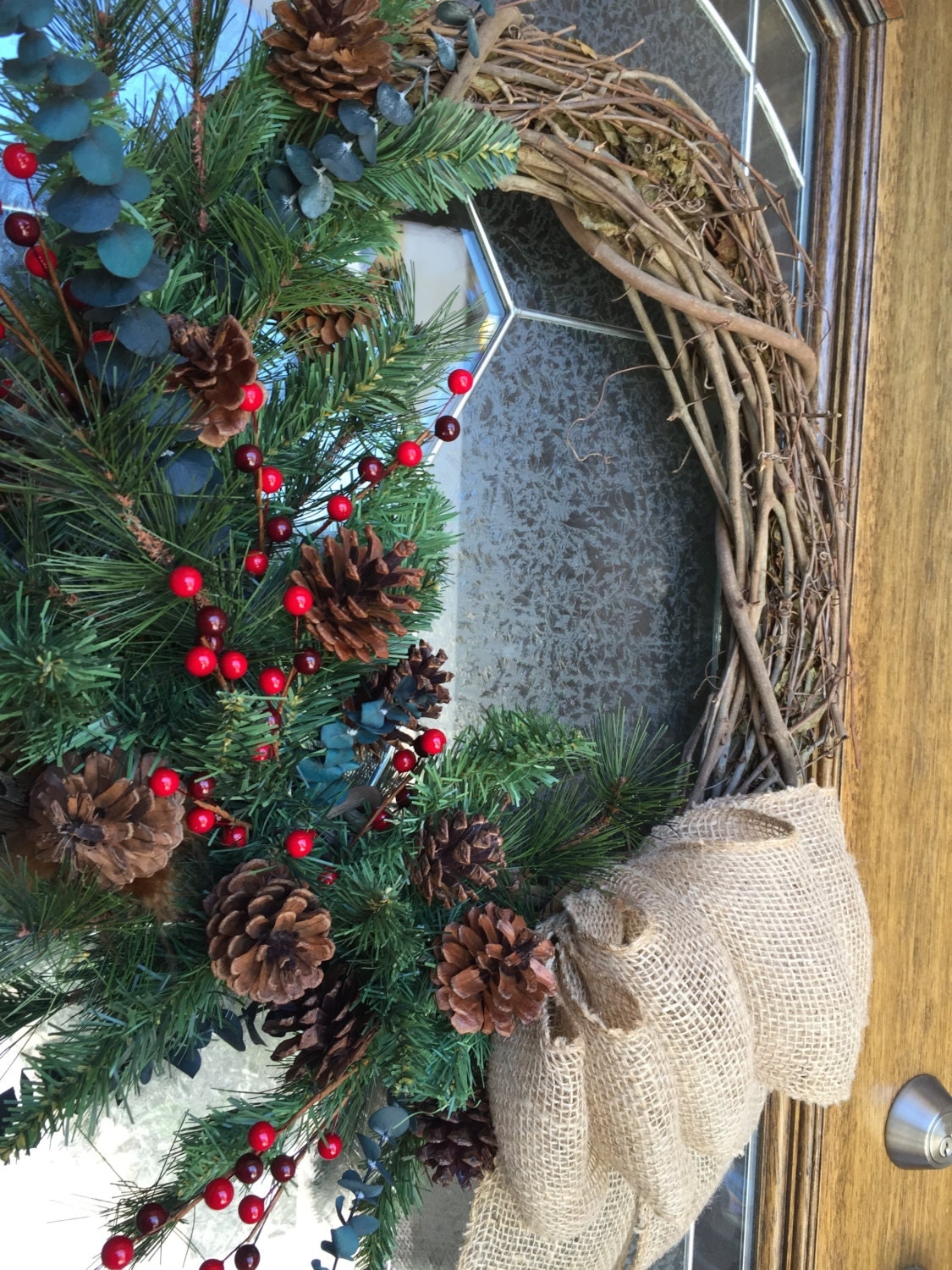 Rustic Christmas Wreath Rustic Holiday Wreath Burlap Bow