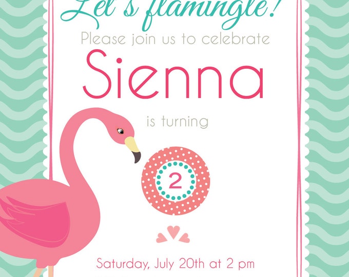 Flamingo invitation. Birthday flamingo invite. Printable flamingo invitation.