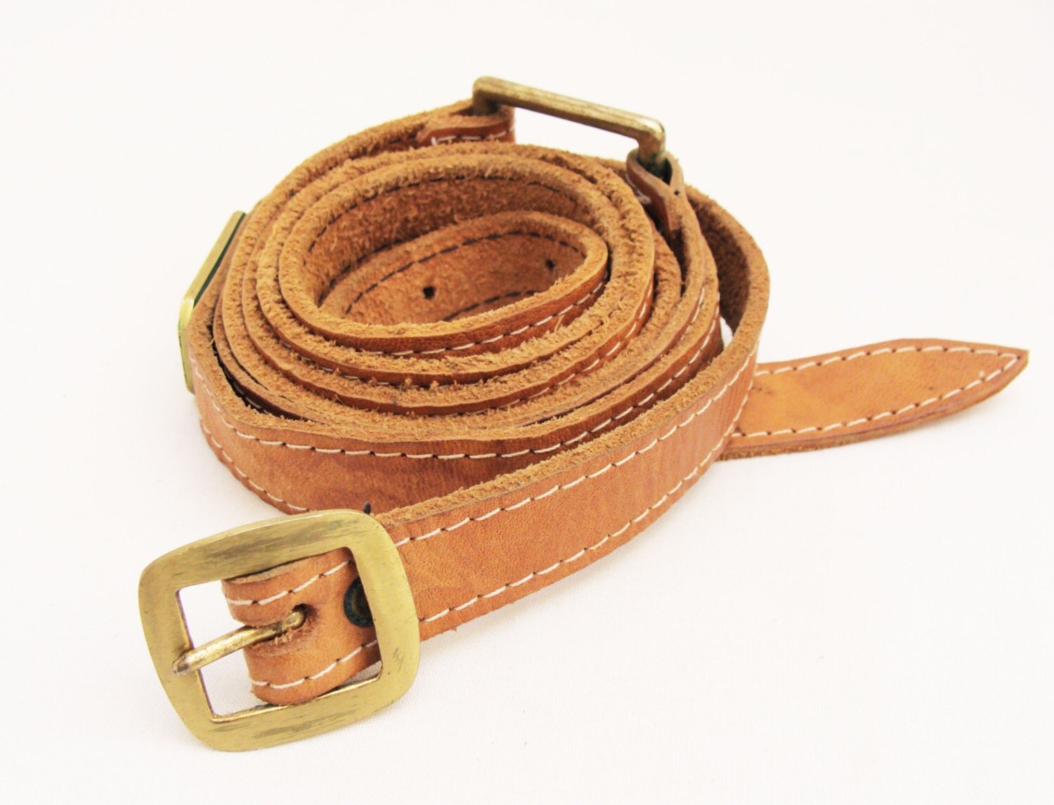 Vintage Leather Luggage Strap tan Brass Buckle adjustable