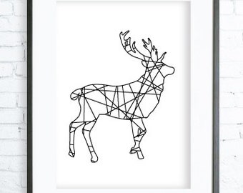 Deer Antler, Deer Art, scandinavian wall art,Deer Print, Deer Wall art, Nordic Art, black and white Art, Graphic Art Print, Home Art