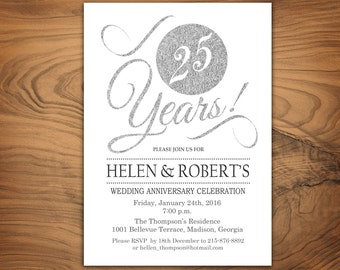 10 Year Wedding Anniversary Invitation Red and Silver Glitter