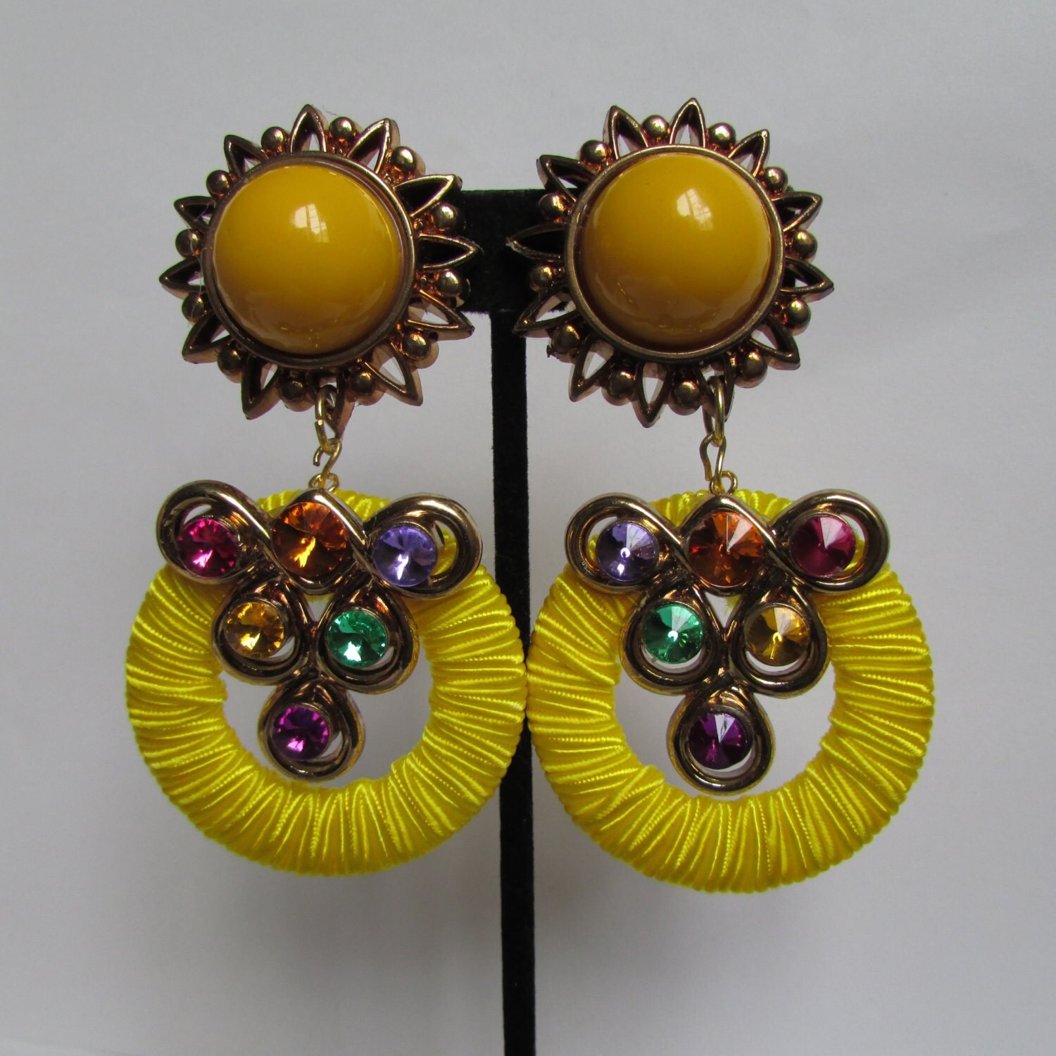 Vintage yellow clip on drop earrings