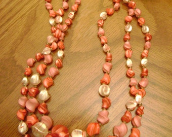 Items similar to Vintage Multi Strand Pink Bead Necklace Western ...