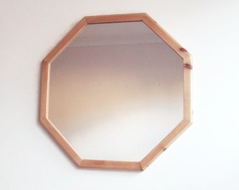 Wall Mirror - Geometric Octagonal Wooden Mirror - Handmade Reclaimed Wood Frame - 19" Decorative Wall Mirror