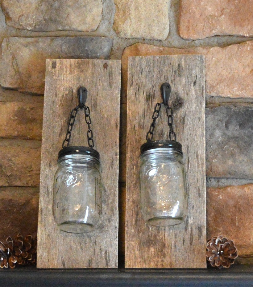 Mason Jar Sconce barn wood wall hanging mason jar tea light