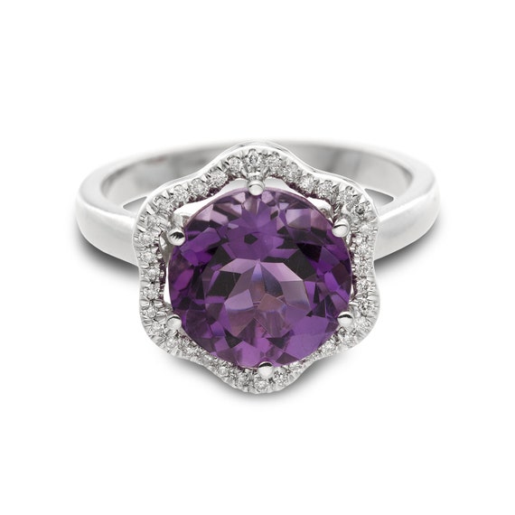 Amethyst Gemstone Ring Flower Ring Engagement by CMichaelJewelry