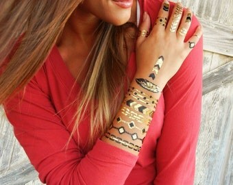 Hipster Temporary Tattoo Sleeve, Stacked Bracelets Temporary TATTOO SLEEVE, Hipster Metallic Tattoos, Hipster Temporary Tattoo Tattoo SLEEVE
