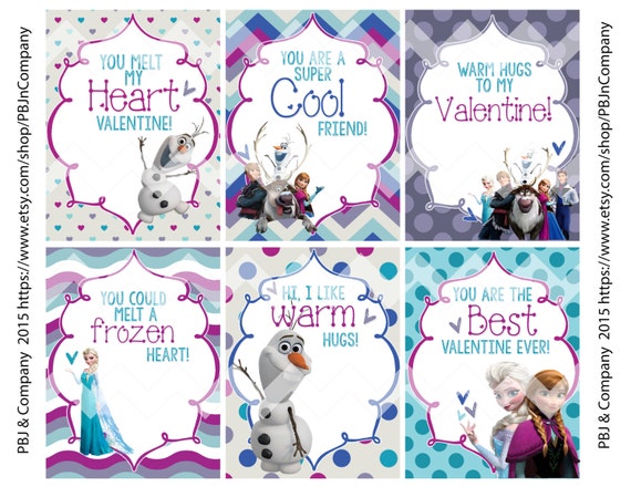 Frozen Printable Valentine s Day Cards Digital File
