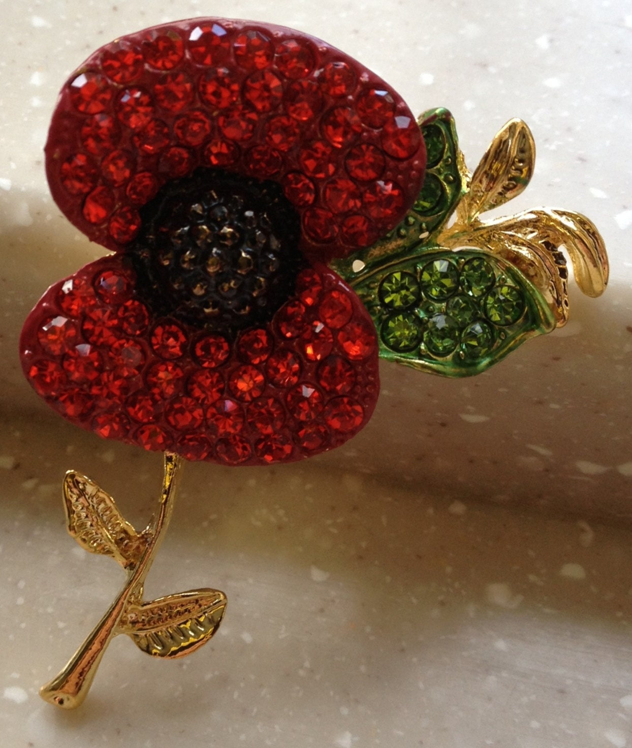 Crystal Poppy Brooch LARGE Poppy Badge Rhinestone Poppy by FanBits